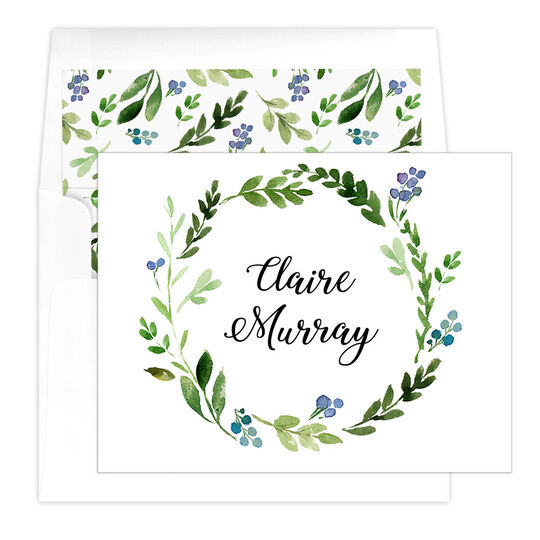 Green Wreath Folded Note Cards